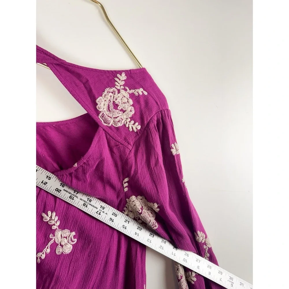 FREE People Emma Floral Embroidered Tunic Mini Dress in Berry Sz S Flowy Boho